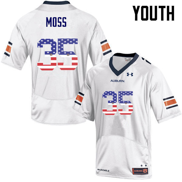Youth #35 James Owens Moss Auburn Tigers USA Flag Fashion College Football Jerseys-White